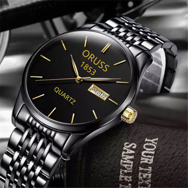 oruss-นาฬิกาสำหรับผู้ชายอัตโนมัติเต็มรูปแบบแท้สวิสกันน้ำได้-นาฬิกาข้อมือแบบลำลองฝังเพชรปฏิทินเรืองแสง