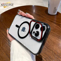 KISSCASE เคสโทรศัพท์แบบใสขาตั้งอุปกรณ์เสริมสำหรับหมวกกันน็อคโลหะเคลือบสำหรับ Iphone 15 14 13 Pro Max 15 14 Plus Magsafe ชาร์จไร้สายโปร่งใสเคสหลังกันกระแทกสำหรับ Iphone 15 14 13