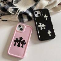 เคสโทรศัพท์มือถือแบบ Cross สำหรับ iPhone14 Promax กรณีโทรศัพท์คู่สำหรับ iPhone12 เคสโทรศัพท์สีทึบที่เรียบง่ายสำหรับ iPhone13 เคสโทรศัพท์สีชมพู Cross สำหรับ iPhone11 กรอบรูปใหม่ IMD สำหรับ iPhone14