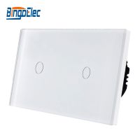 ❦❐☃ Bingoelec EU Standard Double 1G 1Way Touch Lamp Switch White Crystal Glass Panel Sensor Wall SwitchAC110-250V 157mmx86mm