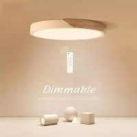 LED Ceiling Light Modern Nordic Round Lamp Wooden Home Living Room Bedroom Study Surface Mounted Lighting Fixture Remote