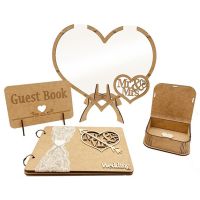 hotx【DT】 Wedding Guest Book 4pcs Set Personalized Decoration Rustic Guestbook Drop box