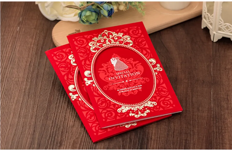 Vintage Wedding Supplies China Laser Cut Luxurious Butterflies Wedding  Invitations Red Elegant Wedding Invitation Paper Cards