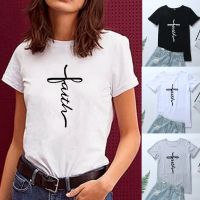 COD DSFERTRETRE Faith Christian T Shirt Women Summer Short Sleeve Cotton Femme Top Black White