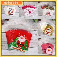 GOTORADE 100pcs ซานตาคลอส ถุงขนมคริสต์มาส สุขสันต์วันคริสต์มาส หลากหลายสไตล์ ถุงของขวัญขนาดเล็ก น่ารักน่ารักๆ 10x10cm กระเป๋าพลาสติกใส่ของ ของตกแต่งงานปาร์ตี้