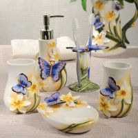 ۞ Bathroom accessories Butterfly Bathroom Wash Set Mouthwash cup Soap dish Toothbrush holder Lotion bottle Household toiletries