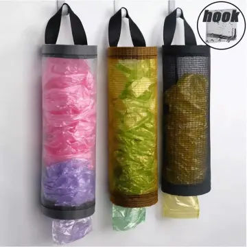 Plastic Bag Holder Wall Grocery Shopping Bag Dispenser Access Holes Plastic  Garbage Pouch Organizer