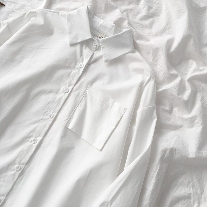 เสื้อเชิ้ตสีขาวผู้หญิงฤดูใบไม้ผลิใหม่นักเรียนหลวมย้อนยุคสไตล์วิทยาลัยแขนยาวด้านบนsc5450-qc7311623