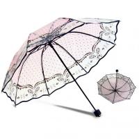 1PC Womens Rain Umbrella Multicolor Transparent Clear Cherry Blossom Butterfly Sakura Printed Three-Folding Rain Umbrella