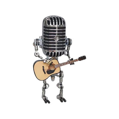 Vintage Metal Microphone Robot with Guitar Table Lamp Office Home Desktop Decoration Children Night Light Chirstmas Gift