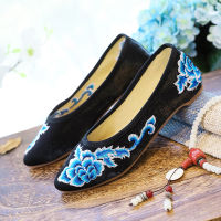 Veowalk Handmade Women Ballet Flats Shoes Vintage Pointed Toe Flower Embroidery Lady Comfortable Slip-on Summer Cotton Shoes