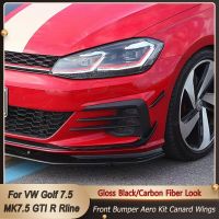 Car Front Bumper Side Canards Bumper Lip Spoiler Trim For VW Golf 7.5 MK7.5 GTI R Rline Essories 2018 2019 Gloss Black/Carbon