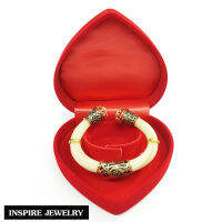 Inspire Jewelry ,กำไลหางช้างหัวโม่ง สีดำ /สีขาว ธรรมชาติแท้ ไม่ขัดสี ตัวเรือน ชุบทอง24K ลงยาคุณภาพ ประดับพลอย สวยหรู