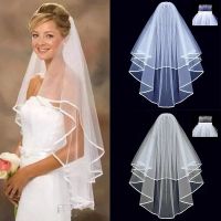 Simple สั้น Tulle Wedding Veils 2 ชั้นพร้อมหวีสีขาวงาช้างผ้าคลุมหน้าเจ้าสาวสำหรับเจ้าสาวสำหรับงานแต่งงานอุปกรณ์...-Jezker