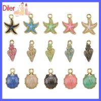 DILER 30pcs โลหะผสมอัลลอยด์ จี้รูปปลาดาวมหาสมุทรเคลือบ ชุบทองอย่างหลากหลาย ทำเครื่องประดับ DIY สร้อยคอสำหรับผู้หญิง จี้เปลือกหอยสังข์ สำหรับผู้หญิง