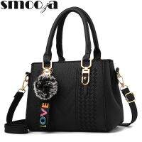 SMOOZA Embroidery Messenger Bags Women Leather Handbags Bags for Women 2022 Sac A Main Ladies Hair Ball Hand Bag