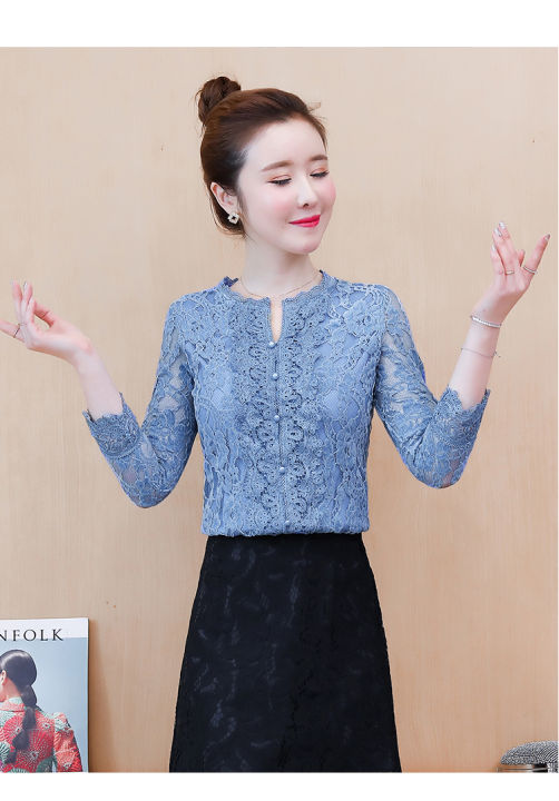 rehinผู้หญิง-3-4-แขนเสื้อเวอร์ชั่นเกาหลีแฟชั่นหรูหราลูกไม้บางเสื้อ-2020-ฤดูใบไม้ผลิใหม่ด้านบน
