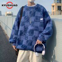 KYUSHUAD ผู้ชายญี่ปุ่นขี้เกียจสไตล์ปักการ์ตูนเสื้อกันหนาวลายสก๊อตฤดูใบไม้ร่วงและฤดูหนาวใหม่ย้อนยุคหลวมถักเสื้อกันหนาวเสื้อกันหนาวผู้ชาย