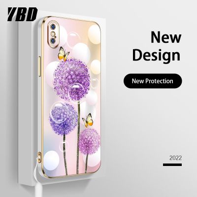 YBDเคสใหม่เข้ากันได้กับ iPhone X XS iPhone  XS Max iPhone XR เคสเคสนิ่มชุบโครเมี่ยมสุดหรูเคสโทรศัพท์แฟชันสีสันสดใสฟรีสายคล้องเคสแบบดอกไม้ผีเสื้อ