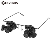 Geevorks สมาร์ทเซ็นเซอร์20X แว่นขยายหัวแว่นตา Loupe กับไฟ LED แว่นขยายติดหัวแว่นขยายแบบสองตาสำหรับแฮนด์ฟรีซ่อมนาฬิกานาฬิกาเครื่องมืออิเล็กทรอนิกส์