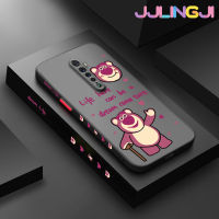 Jjlingji เคสสำหรับ OPPO Reno 2 Reno 2F Reno 2Z Reno2 F Reno2 Z เคสลายหมีสตรอเบอร์รี่การ์ตูนดีไซน์ใหม่ขอบสี่เหลี่ยมด้านข้างบางกันกระแทกมีน้ำค้างแข็งโปร่งใสแข็งเคสมือถือปลอกซิลิโคนคลุมทั้งหมดกล้องป้องกัน Softcase