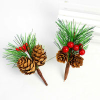 【cw】5pcs Christmas Pine Cones Ornaments DIY Red Stamen Berrie nch Xmas Tree Pendant Wedding Christmas Decorations for Home Party ！