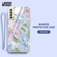 VRQR เคสสำหรับหัวเหว่ย Huawei Y7A Y6P Y8P 2020 Y9S Huawei Enjoy 20 SE สไตล์ภาพวาดภาพสีน้ำมันกรอบเคสนิ่มเคลือบอิเล็คโทรเพลทแบนพร้อมฟรีสายคล้อง