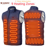 WJJDFC 9 Places Heated Vest Men Women Usb Heated Jacket Heating Thermal Clothing Hunting Winter Fashion Heat Jacket Black 6XL