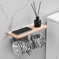 SARIHOSY White Double Wooden Paper Holder with Phone Shelf  WC Paper Towel Storage Tissue Roll Rack for Kitchen Toilet Bathroom Toilet Roll Holders