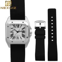 ☎ 2022 New Watch Strap for Cartier Sandoz Santos 100 W20073X8 W20106X8 W2020008 Silicone Rubber Bracelet Men Women Black Belt 20 23 25mm