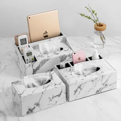 MUJI High-end Marble pattern tissue box creative simple living room household high-grade leather drawer box multifunctional paper drawer custom  Original