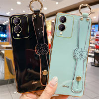 KONSMART เคสสำหรับ VIVO Y17s ใหม่ล่าสุด2023สายรัดข้อมือชุบโลหะด้วยไฟฟ้าสายเคสใส่โทรศัพท์ป้องกันกล้อง TPU แบบนิ่ม Y78ขาตั้งสำหรับ VIVO ขาตั้ง5G Y27 4G 5G Y36 4G 5G Y02 Y02S Y16 Y35 4G Y77 5G