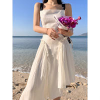 NEW Women Long Creamy-white Slip Dress Summer 2022 Runway Elegant Korean Backless Dress Beach Vacation Party Night Long Vestidos