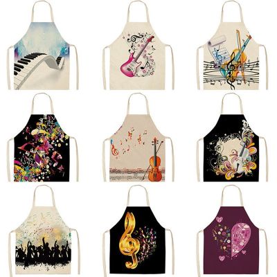 【CW】 1Pc Musical Note Pattern Aprons for Woman and Man Dinner Cotton Bibs Cleaning Tools 53x65cm