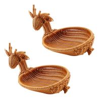 Rattan Woven Fruit Basket, Imitation Deer Bread Basket Fruit Bowls Tray Vegetable Snack Basket Novelty Animal Shaped Ancient Rattan Desktop Decorative Storage Basket