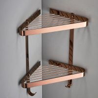 ❈☒ Copper Bathroom Corner Shelf Solid Brass Shower Rack Gel Shampoo Cleanser Storage Holder Wall Mounted Nail Punched Rose Gold