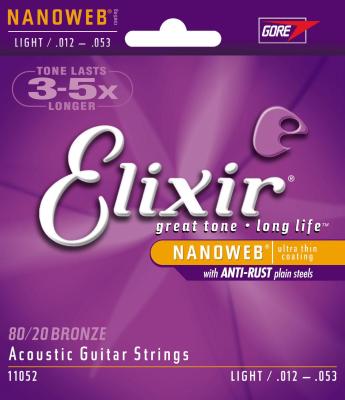 Elixir สายกีตาร์โปร่ง Nanowep LIGHT /.012-.053 (11052)สายแท้ผลิตจีน