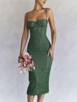 Midi Lace Green Dress Elegant Sexy Night Wedding Guest Evening Party Dresses Spaghetti Strap Birthday Dresses for Women 2022 Barware