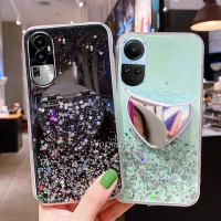 เคสโทรศัพท์มือถือแฟชั่นปลอกโทรศัพท์มือถือ OPPO Reno10 Pro Reno 10 Pro + Plus 5G ระยิบระยับลายท้องฟ้าเต็มไปด้วยดวงดาวผิวนอกเนื้อนิ่ม TPU ใสพร้อมขาตั้งกระจกแต่งหน้ากรอบด้านหลังกันกระแทก