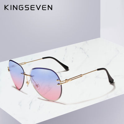 KINGSEVEN DESIGN Women Rimless Pilot Sunglasses Blue Gradient UV400 Protection