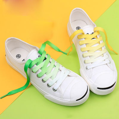 1คู่ที่มีสีสัน Laces Rainbow Gradient พิมพ์ผ้าใบแบนรองเท้าสบายๆกีฬารองเท้าผ้าใบรองเท้า Shoelaces เด็ก