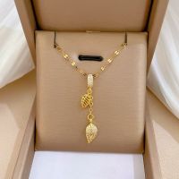 Fashion Delicate Tassel Double Leaf Necklace For Women Charm Copper Micro Paved Leaf Pendant Wedding Banquet Jewelry Gift Headbands