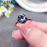 แหวนเพชรโมอิสสำหรับงานหมั้นสีเทาอม2CT ของ YULEM/สีเทาเงิน925งานแต่งงานสำหรับแฟนสาวของผู้หญิง