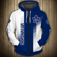 New Toronto Mens 3d Zipper Hoodie White And Blue Stripe Stitching Graffiti Print Maple Leaf Sweater popular