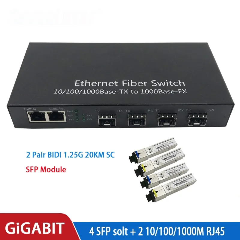Gigabit Ethernet switch Fiber Optical Media Converter fiber SFP module  port RJ45 10/100/1000M Lazada