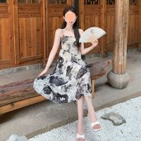 Ink painting skirt with shoulder-straps female restoring ancient ways in autumn and winter a render irregular skirt design are joining together print dress