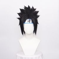 ccutoo Synthetic Black Short Wigs Uchiha Sasuke Cosplay Wigs for Men Heat Resistance with Blue headwear + wig cap Wig  Hair Extensions Pads