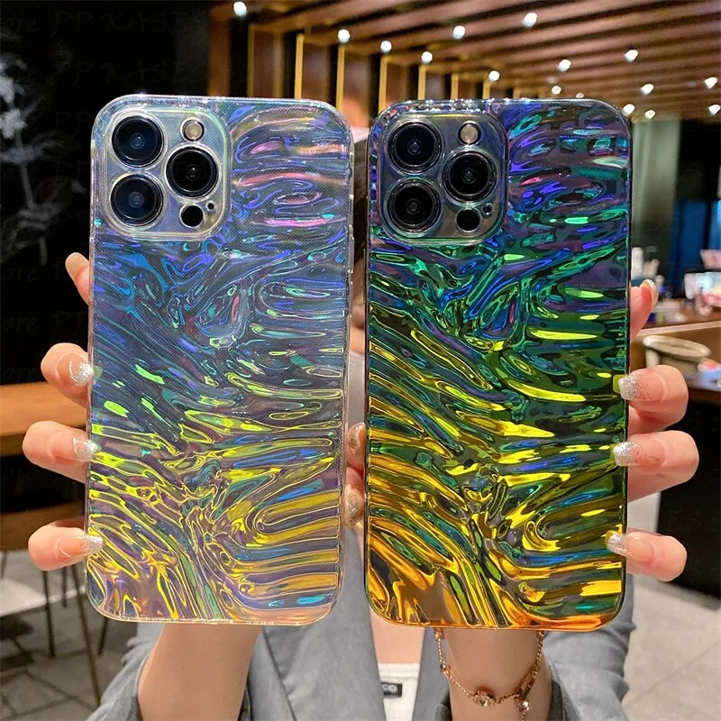 For iPhone 13 Pro max 12 11 Pro Max Case Luxury Gradient Laser Aurora Wave  Pattern 3D Colorful Transparent Soft TPU Shockproof Phone Case Lazada