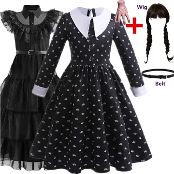 Wednesday Addams Dress for Girls Wednesday Costumes Halloween Cosplay  Costume Party Outfit with Belt