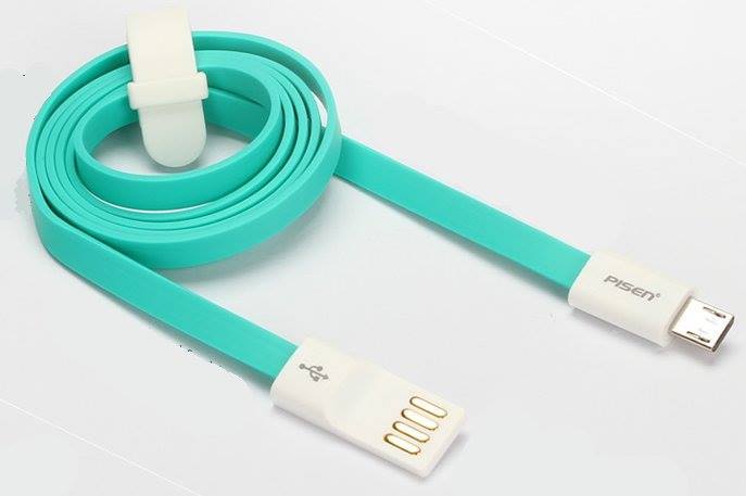 pisen-สายชาร์จ-micro-usb-noodle-data-transmit-and-charging-cable-ยาว-800-mm-อุปกรณ์สำหรับรีชาร์จและซิงค์เพื่อโอนถ่ายข้อมูลแบบ-2-in-1-usb-2-0-แรงดันสูง-สีฟ้าเขียว